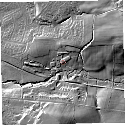 Shaded relief map of the ground around CA139XB, computed from Environment Agency LiDAR. The ground here sits at about 72 m above sea level and falls 42 m across the surrounding 800 m. Surface water reaching this point runs off ground lying to the north-east, 10.4 m higher.