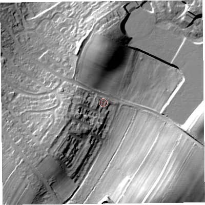 Shaded relief map of the ground around CA13PD, computed from Environment Agency LiDAR. The ground here sits at about 39 m above sea level and falls 28 m across the surrounding 800 m. Surface water reaching this point runs off ground lying to the south-west, 17.4 m higher.