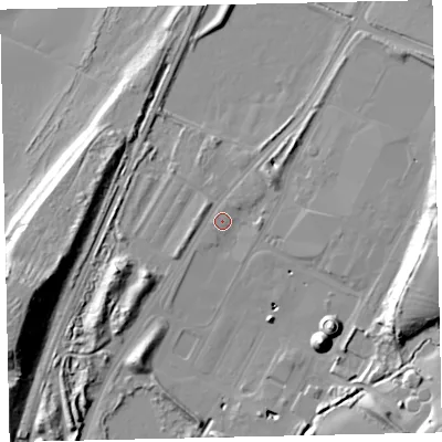 Shaded relief map of the ground around CA141LE, computed from Environment Agency LiDAR. The ground here sits at about 8 m above sea level and falls 27 m across the surrounding 800 m. Surface water reaching this point runs off ground lying to the west-south-west, 1.5 m higher.