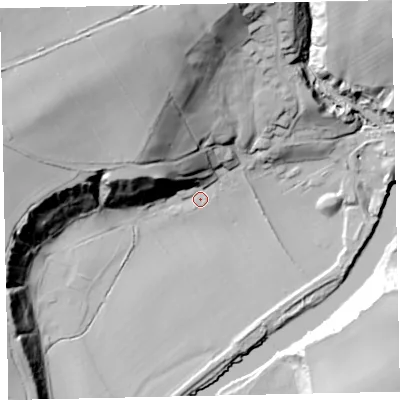 Shaded relief map of the ground around CA141LS, computed from Environment Agency LiDAR. The ground here sits at about 21 m above sea level and falls 61 m across the surrounding 800 m. Surface water reaching this point runs off ground lying to the west-north-west, 35.8 m higher.