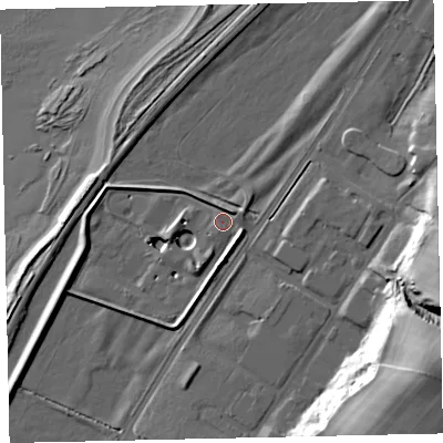 Shaded relief map of the ground around CA141NW, computed from Environment Agency LiDAR. The ground here sits at about 7 m above sea level and falls 37 m across the surrounding 800 m. Surface water reaching this point runs off ground lying to the north-east, 2.9 m higher.