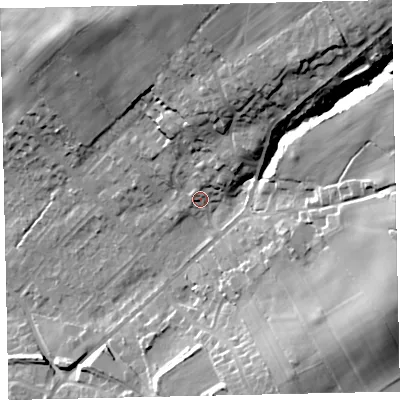 Shaded relief map of the ground around CA141QE, computed from Environment Agency LiDAR. The ground here sits at about 56 m above sea level and falls 42 m across the surrounding 800 m. Surface water reaching this point runs off ground lying to the north-east, 8.0 m higher.