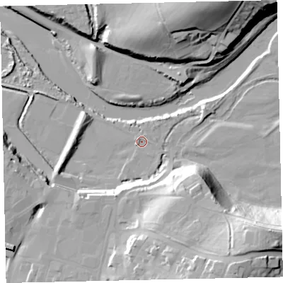 Shaded relief map of the ground around CA144AQ, computed from Environment Agency LiDAR. The ground here sits at about 7 m above sea level and falls 41 m across the surrounding 800 m. Surface water reaching this point runs off ground lying to the north-west, 1.4 m higher.