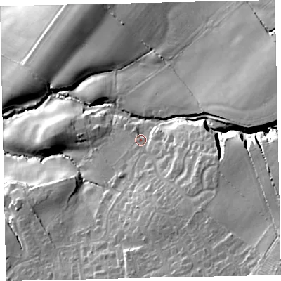 Shaded relief map of the ground around CA144NG, computed from Environment Agency LiDAR. The ground here sits at about 58 m above sea level and falls 42 m across the surrounding 800 m. Surface water reaching this point runs off ground lying to the south-east, 22.8 m higher.