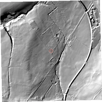 Shaded relief map of the ground around CA144QQ, computed from Environment Agency LiDAR. The ground here sits at about 119 m above sea level and falls 65 m across the surrounding 800 m. Surface water reaching this point runs off ground lying to the south-south-west, 4.0 m higher.