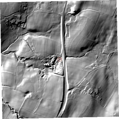 Shaded relief map of the ground around CA144SB, computed from Environment Agency LiDAR. The ground here sits at about 152 m above sea level and falls 42 m across the surrounding 800 m. Surface water reaching this point runs off ground lying to the south, 17.9 m higher.