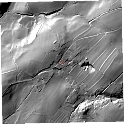 Shaded relief map of the ground around CA144TH, computed from Environment Agency LiDAR. The ground here sits at about 109 m above sea level and falls 56 m across the surrounding 800 m. Surface water reaching this point runs off ground lying to the east-north-east, 7.2 m higher.