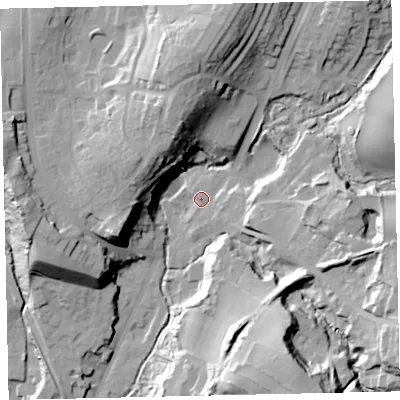 Shaded relief map of the ground around CA145LB, computed from Environment Agency LiDAR. The ground here sits at about 17 m above sea level and falls 41 m across the surrounding 800 m. Surface water reaching this point runs off ground lying to the north, 27.7 m higher.