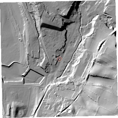 Shaded relief map of the ground around CA145QA, computed from Environment Agency LiDAR. The ground here sits at about 11 m above sea level and falls 67 m across the surrounding 800 m. Surface water reaching this point runs off ground lying to the north-north-west, 25.4 m higher.