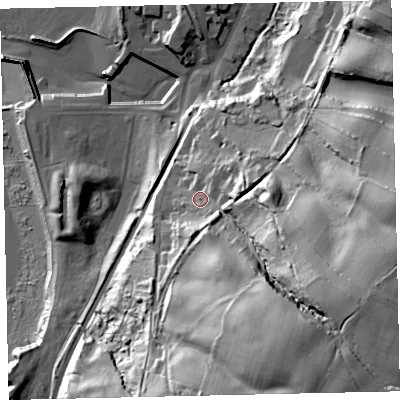 Shaded relief map of the ground around CA145QJ, computed from Environment Agency LiDAR. The ground here sits at about 24 m above sea level and falls 74 m across the surrounding 800 m. Surface water reaching this point runs off ground lying to the south-east, 49.1 m higher.