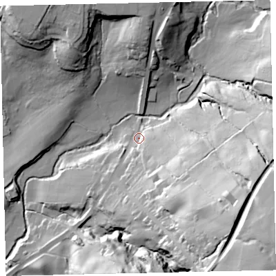 Shaded relief map of the ground around CA145XR, computed from Environment Agency LiDAR. The ground here sits at about 54 m above sea level and falls 72 m across the surrounding 800 m. Surface water reaching this point runs off ground lying to the south-east, 48.3 m higher.