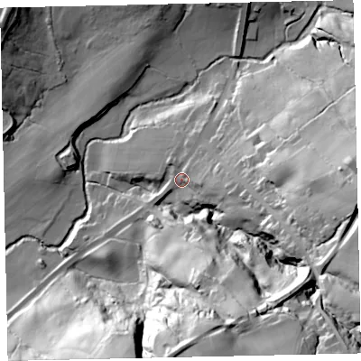 Shaded relief map of the ground around CA145YA, computed from Environment Agency LiDAR. The ground here sits at about 60 m above sea level and falls 73 m across the surrounding 800 m. Surface water reaching this point runs off ground lying to the east, 15.0 m higher.