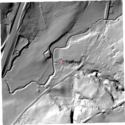 Shaded relief map of the ground around CA145YB, computed from Environment Agency LiDAR. The ground here sits at about 49 m above sea level and falls 73 m across the surrounding 800 m. Surface water reaching this point runs off ground lying to the south-east, 65.6 m higher.