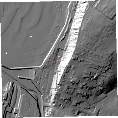 Shaded relief map of the ground around CA156BB, computed from Environment Agency LiDAR. The ground here sits at about 7 m above sea level and falls 56 m across the surrounding 800 m. Surface water reaching this point runs off ground lying to the east-north-east, 32.2 m higher.