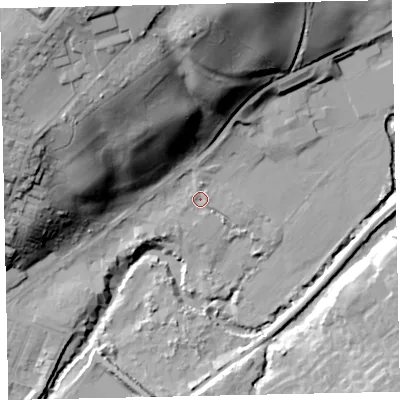 Shaded relief map of the ground around CA156NT, computed from Environment Agency LiDAR. The ground here sits at about 9 m above sea level and falls 49 m across the surrounding 800 m. Surface water reaching this point runs off ground lying to the north-north-west, 42.5 m higher.
