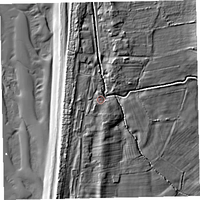 Shaded relief map of the ground around CA156PF, computed from Environment Agency LiDAR. The ground here sits at about 8 m above sea level and falls 10 m across the surrounding 800 m. Surface water reaching this point runs off ground lying to the north-east, 4.0 m higher.