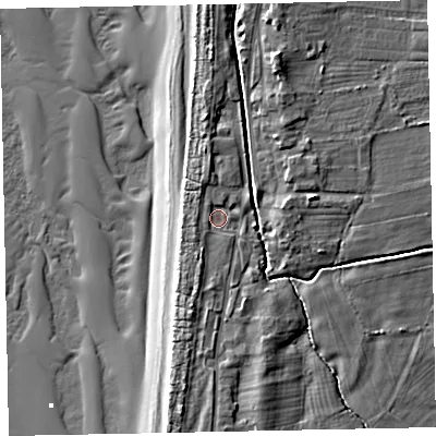 Shaded relief map of the ground around CA156PH, computed from Environment Agency LiDAR. The ground here sits at about 7 m above sea level and falls 11 m across the surrounding 800 m. Surface water reaching this point runs off ground lying to the south-south-west, 1.9 m higher.