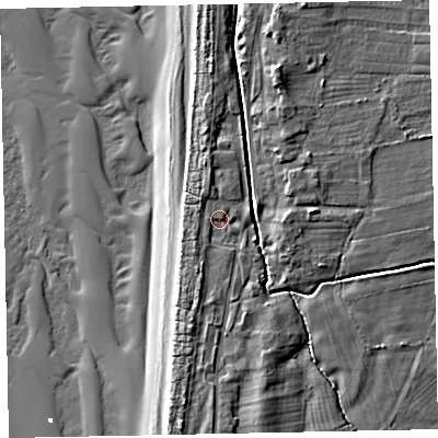 Shaded relief map of the ground around CA156PL, computed from Environment Agency LiDAR. The ground here sits at about 7 m above sea level and falls 11 m across the surrounding 800 m. Surface water reaching this point runs off ground lying to the south-south-west, 1.9 m higher.