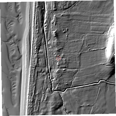 Shaded relief map of the ground around CA156PW, computed from Environment Agency LiDAR. The ground here sits at about 8 m above sea level and falls 18 m across the surrounding 800 m. Surface water reaching this point runs off ground lying to the east-south-east, 1.1 m higher.