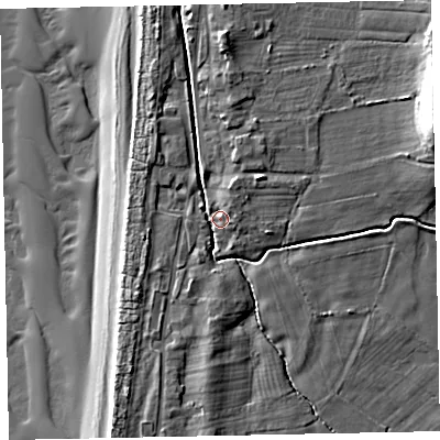 Shaded relief map of the ground around CA156PX, computed from Environment Agency LiDAR. The ground here sits at about 8 m above sea level and falls 16 m across the surrounding 800 m. Surface water reaching this point runs off ground lying to the east-north-east, 10.2 m higher.
