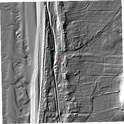 Shaded relief map of the ground around CA156QF, computed from Environment Agency LiDAR. The ground here sits at about 7 m above sea level and falls 15 m across the surrounding 800 m. Surface water reaching this point runs off ground lying to the north, 3.0 m higher.