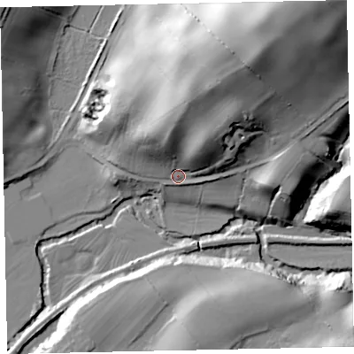 Shaded relief map of the ground around CA156RE, computed from Environment Agency LiDAR. The ground here sits at about 18 m above sea level and falls 51 m across the surrounding 800 m. Surface water reaching this point runs off ground lying to the north-east, 41.5 m higher.