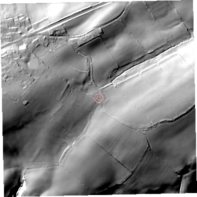Shaded relief map of the ground around CA156SZ, computed from Environment Agency LiDAR. The ground here sits at about 65 m above sea level and falls 53 m across the surrounding 800 m. Surface water reaching this point runs off ground lying to the west-north-west, 12.8 m higher.