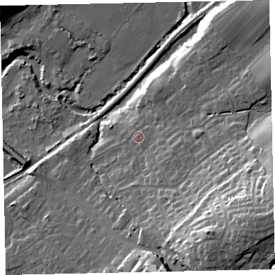 Shaded relief map of the ground around CA157AE, computed from Environment Agency LiDAR. The ground here sits at about 17 m above sea level and falls 41 m across the surrounding 800 m. Surface water reaching this point runs off ground lying to the east-south-east, 3.9 m higher.