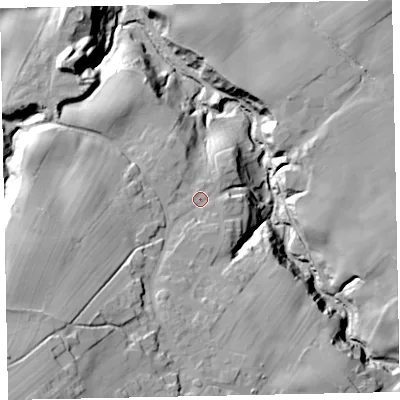 Shaded relief map of the ground around CA157HX, computed from Environment Agency LiDAR. The ground here sits at about 53 m above sea level and falls 52 m across the surrounding 800 m. Surface water reaching this point runs off ground lying to the south-south-west, 6.9 m higher.
