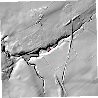 Shaded relief map of the ground around CA157JP, computed from Environment Agency LiDAR. The ground here sits at about 55 m above sea level and falls 32 m across the surrounding 800 m. Surface water reaching this point runs off ground lying to the south-east, 19.3 m higher.