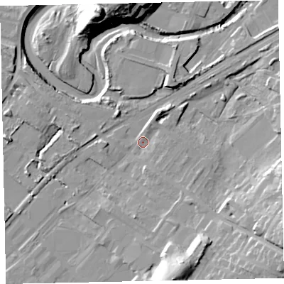 Shaded relief map of the ground around CA158AG, computed from Environment Agency LiDAR. The ground here sits at about 7 m above sea level and falls 31 m across the surrounding 800 m. Surface water reaching this point runs off ground lying to the south-south-east, 17.7 m higher.