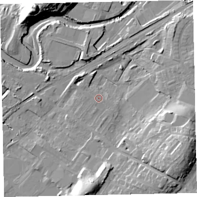 Shaded relief map of the ground around CA158AW, computed from Environment Agency LiDAR. The ground here sits at about 8 m above sea level and falls 31 m across the surrounding 800 m. Surface water reaching this point runs off ground lying to the west, 0.7 m higher.