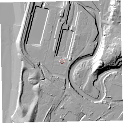 Shaded relief map of the ground around CA158AX, computed from Environment Agency LiDAR. The ground here sits at about 7 m above sea level and falls 33 m across the surrounding 800 m. Surface water reaching this point runs off ground lying to the south, 0.7 m higher.