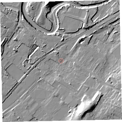 Shaded relief map of the ground around CA158BT, computed from Environment Agency LiDAR. The ground here sits at about 7 m above sea level and falls 22 m across the surrounding 800 m. Surface water reaching this point runs off ground lying to the south-south-east, 17.5 m higher.