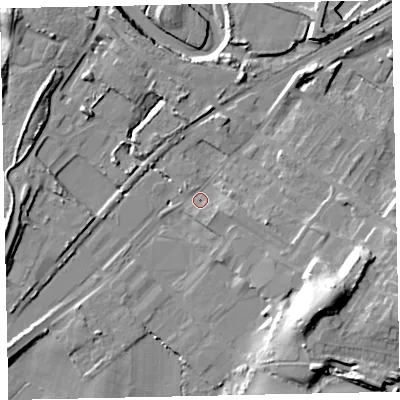 Shaded relief map of the ground around CA158DH, computed from Environment Agency LiDAR. The ground here sits at about 7 m above sea level and falls 22 m across the surrounding 800 m. Surface water reaching this point runs off ground lying to the east-south-east, 4.0 m higher.