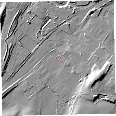 Shaded relief map of the ground around CA158DL, computed from Environment Agency LiDAR. The ground here sits at about 7 m above sea level and falls 22 m across the surrounding 800 m. Surface water reaching this point runs off ground lying to the east-south-east, 16.1 m higher.