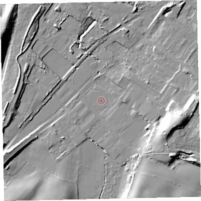 Shaded relief map of the ground around CA158NF, computed from Environment Agency LiDAR. The ground here sits at about 8 m above sea level and falls 19 m across the surrounding 800 m. Surface water reaching this point runs off ground lying to the east-south-east, 15.7 m higher.