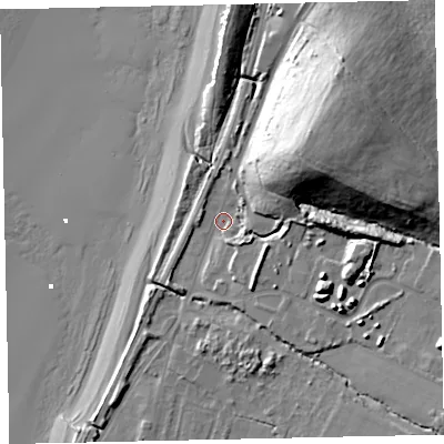 Shaded relief map of the ground around CA158PB, computed from Environment Agency LiDAR. The ground here sits at about 7 m above sea level and falls 34 m across the surrounding 800 m. Surface water reaching this point runs off ground lying to the north-east, 23.9 m higher.