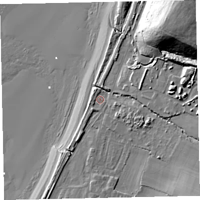 Shaded relief map of the ground around CA158PE, computed from Environment Agency LiDAR. The ground here sits at about 8 m above sea level and falls 34 m across the surrounding 800 m. Surface water reaching this point runs off ground lying to the east-south-east, 4.1 m higher.