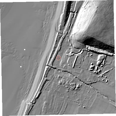Shaded relief map of the ground around CA158PG, computed from Environment Agency LiDAR. The ground here sits at about 7 m above sea level and falls 34 m across the surrounding 800 m. Surface water reaching this point runs off ground lying to the north-east, 22.7 m higher.