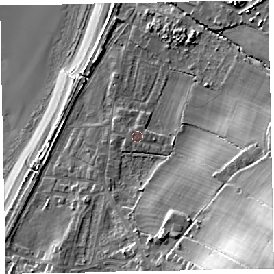 Shaded relief map of the ground around CA158PQ, computed from Environment Agency LiDAR. The ground here sits at about 9 m above sea level and falls 37 m across the surrounding 800 m. Surface water reaching this point runs off ground lying to the east-south-east, 1.8 m higher.