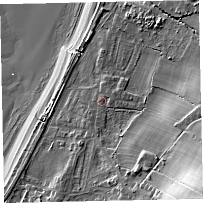 Shaded relief map of the ground around CA158PS, computed from Environment Agency LiDAR. The ground here sits at about 9 m above sea level and falls 36 m across the surrounding 800 m. Surface water reaching this point runs off ground lying to the south-east, 26.1 m higher.