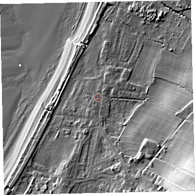 Shaded relief map of the ground around CA158QA, computed from Environment Agency LiDAR. The ground here sits at about 9 m above sea level and falls 36 m across the surrounding 800 m. Surface water reaching this point runs off ground lying to the south-east, 26.0 m higher.