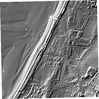 Shaded relief map of the ground around CA158QQ, computed from Environment Agency LiDAR. The ground here sits at about 7 m above sea level and falls 27 m across the surrounding 800 m. Surface water reaching this point runs off ground lying to the south-east, 10.1 m higher.