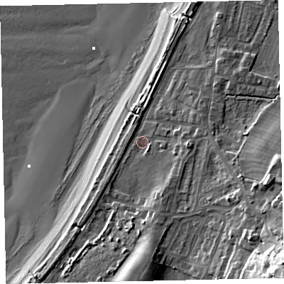 Shaded relief map of the ground around CA158QW, computed from Environment Agency LiDAR. The ground here sits at about 7 m above sea level and falls 31 m across the surrounding 800 m. Surface water reaching this point runs off ground lying to the south-east, 22.6 m higher.