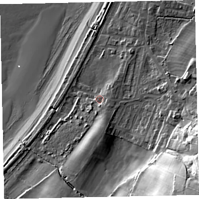Shaded relief map of the ground around CA158RL, computed from Environment Agency LiDAR. The ground here sits at about 9 m above sea level and falls 41 m across the surrounding 800 m. Surface water reaching this point runs off ground lying to the south-south-east, 4.2 m higher.