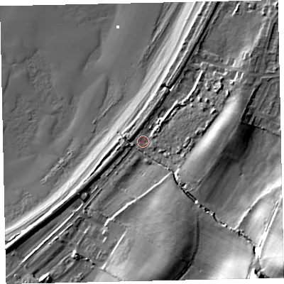 Shaded relief map of the ground around CA158RP, computed from Environment Agency LiDAR. The ground here sits at about 7 m above sea level and falls 35 m across the surrounding 800 m. Surface water reaching this point runs off ground lying to the east, 7.6 m higher.