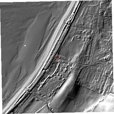 Shaded relief map of the ground around CA158RW, computed from Environment Agency LiDAR. The ground here sits at about 7 m above sea level and falls 35 m across the surrounding 800 m. Surface water reaching this point runs off ground lying to the south-south-east, 7.7 m higher.