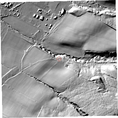 Shaded relief map of the ground around CA158TP, computed from Environment Agency LiDAR. The ground here sits at about 28 m above sea level and falls 63 m across the surrounding 800 m. Surface water reaching this point runs off ground lying to the south-east, 24.8 m higher.