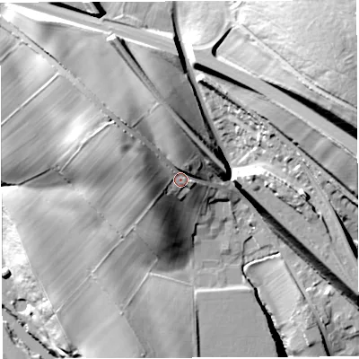 Shaded relief map of the ground around CA166AA, computed from Environment Agency LiDAR. The ground here sits at about 154 m above sea level and falls 67 m across the surrounding 800 m. Surface water reaching this point runs off ground lying to the west-north-west, 9.9 m higher.